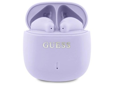 Fones de ouvido Bluetooth Guess GUTWSJ14ESGU TWS + base de carregamento roxo/roxo com logotipo cl�ss