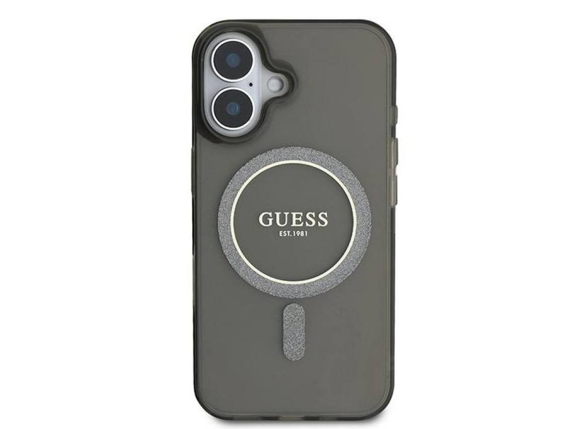Capa Guess IML Glitter Circle MagSafe para iPhone 16 - preta