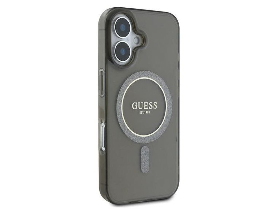 Capa Guess IML Glitter Circle MagSafe para iPhone 16 - preta