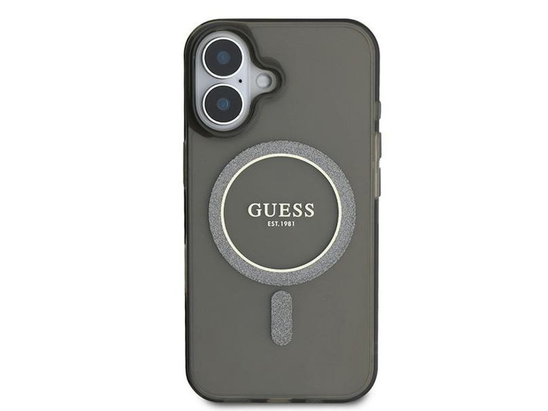 Capa Guess IML Glitter Circle MagSafe para iPhone 16 - preta