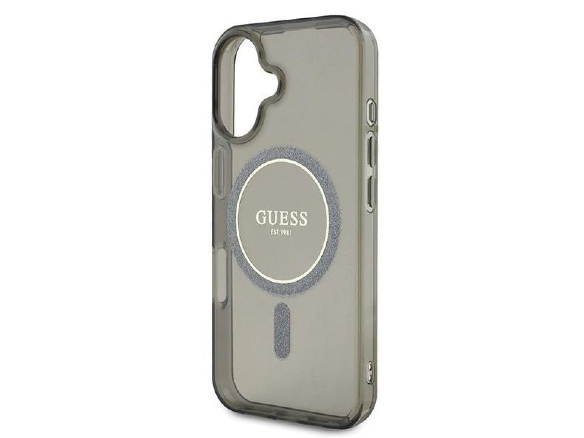 Capa Guess IML Glitter Circle MagSafe para iPhone 16 - preta