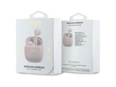 Fones de ouvido Bluetooth Guess GUTWSJ14ESGP TWS + base de carregamento rosa/rosa com logotipo cl�ss