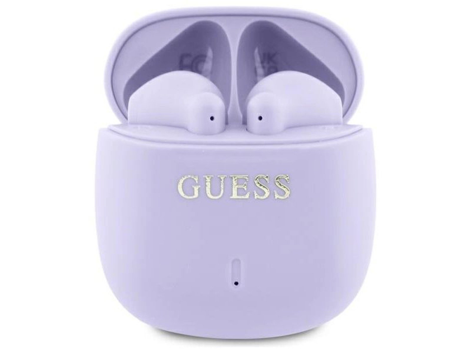 Auriculares Bluetooth Guess GUTWSJ14ESGU TWS + base de carga morado/morado con logotipo clásico impr