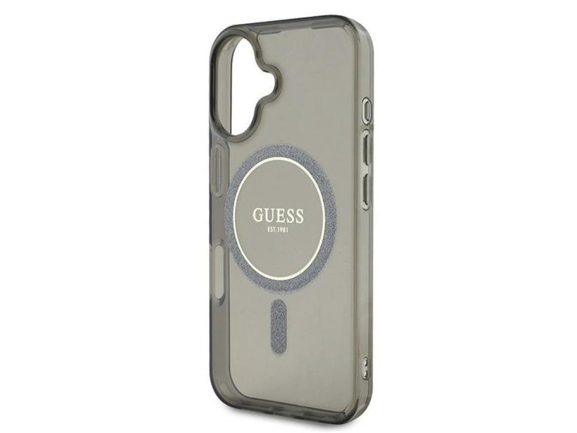 Capa Guess IML Glitter Circle MagSafe para iPhone 16 - preta