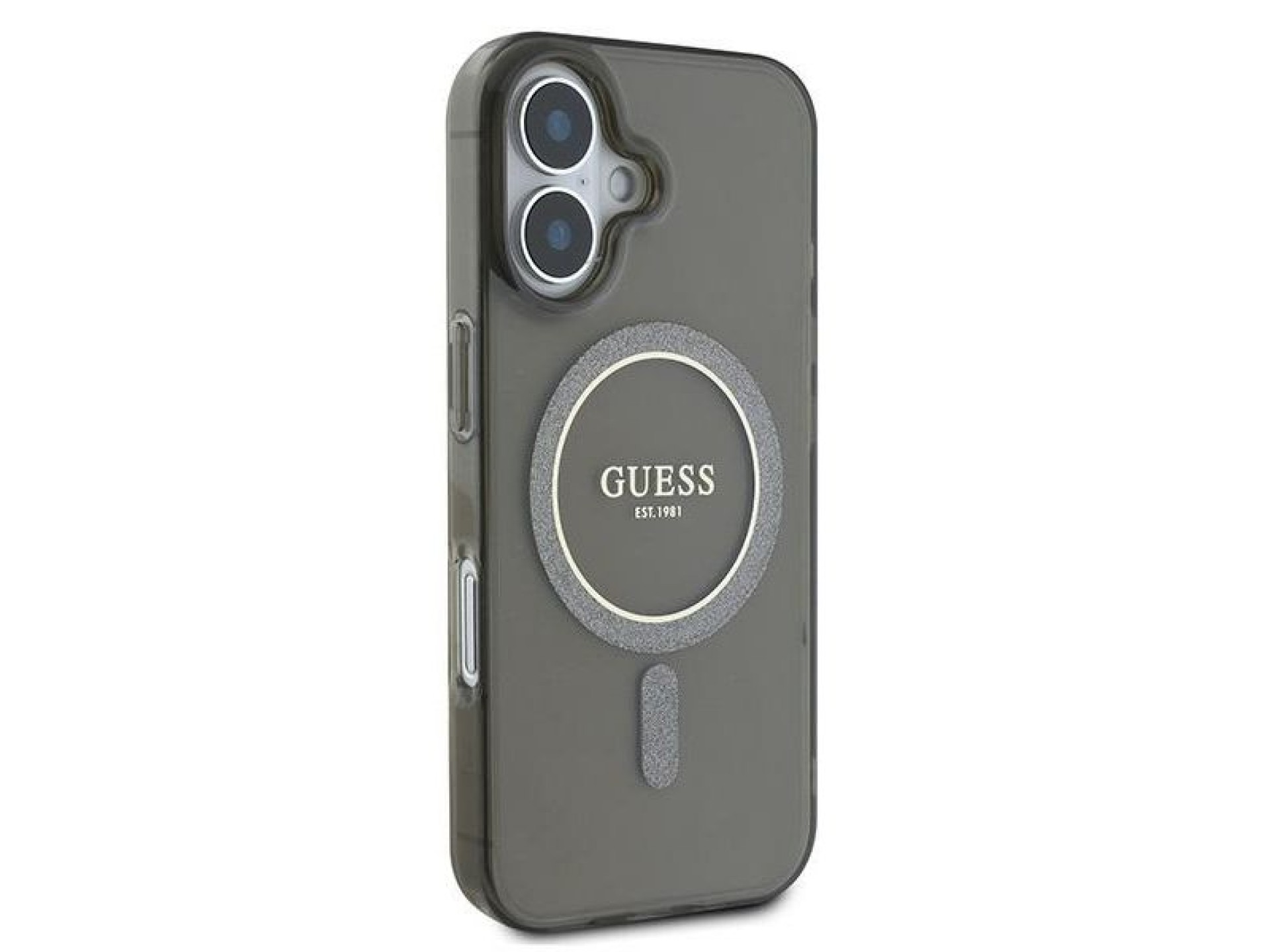 Capa Guess IML Glitter Circle MagSafe para iPhone 16 - preta