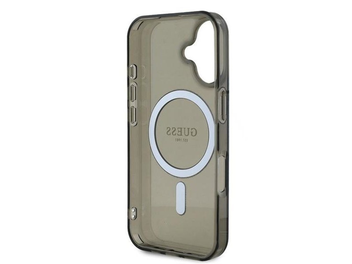 Capa Guess IML Glitter Circle MagSafe para iPhone 16 - preta