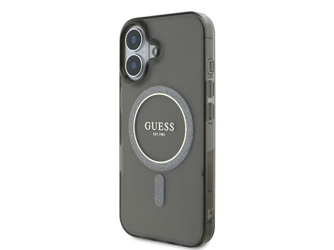 Capa Guess IML Glitter Circle MagSafe para iPhone 16 - preta