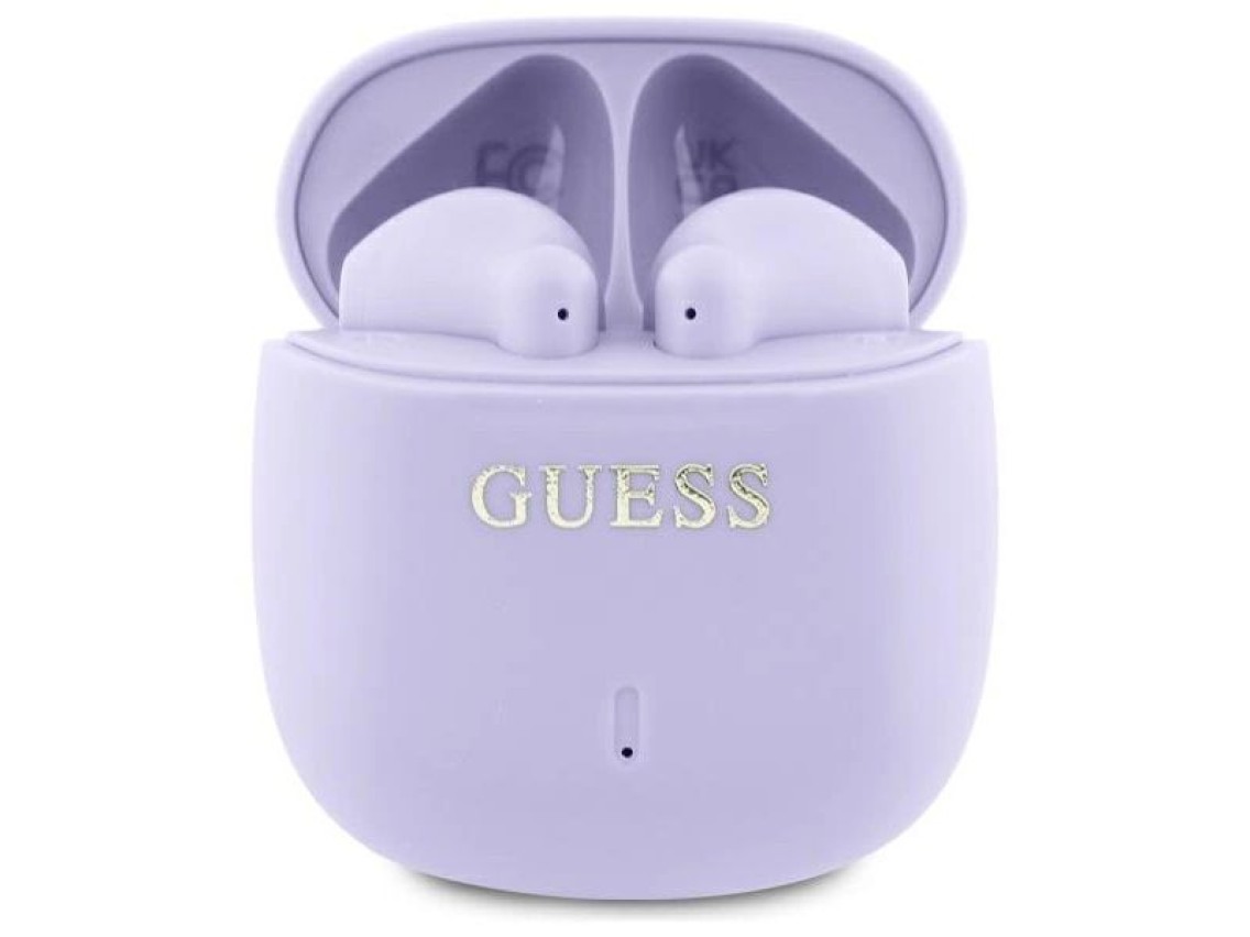 Auriculares Bluetooth Guess GUTWSJ14ESGU TWS + base de carga morado/morado con logotipo clásico impr
