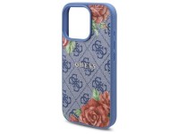 Capa Guess 4G com estampa de flores e MagSafe para iPhone 16 Pro - azul Capa Guess 4G com estampa de flores e MagSafe para iPhone 16 Pro - azul