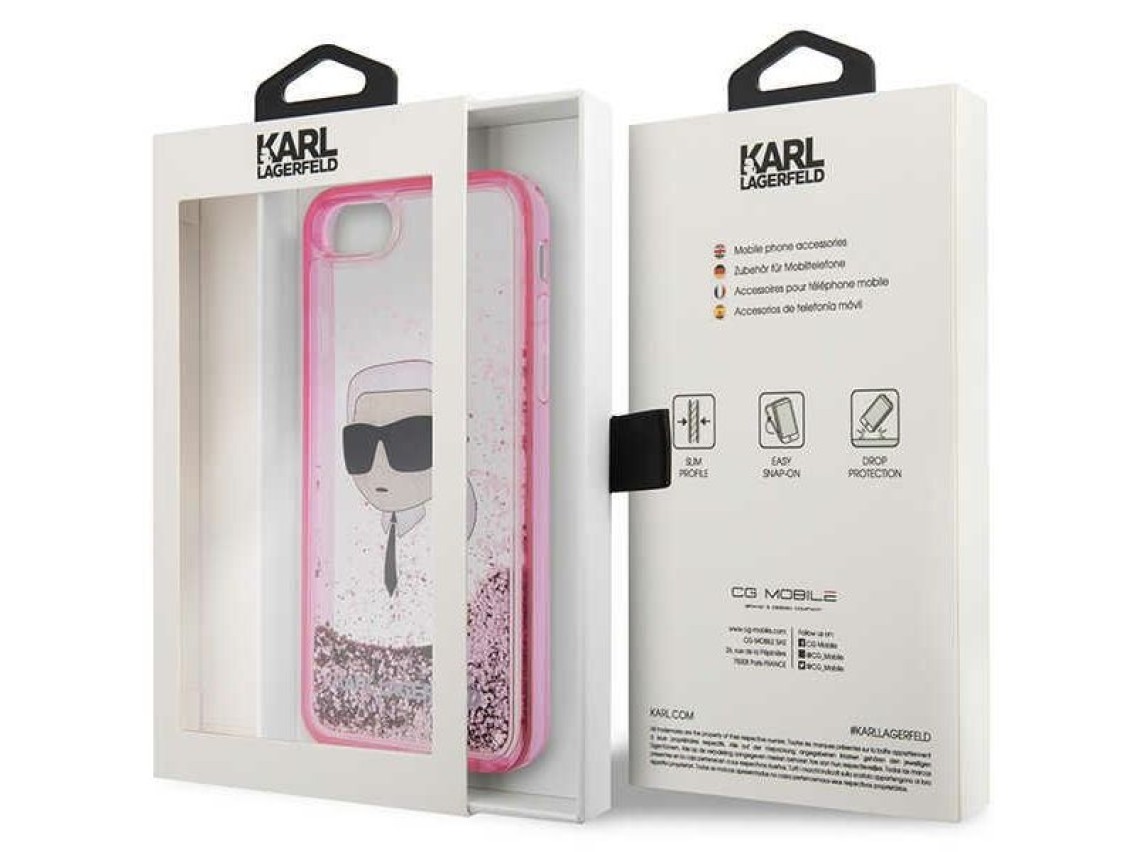 Karl Lagerfeld KLHCI8LNHKCP Capa rígida rosa/rosa com glitter para iPhone 7/8/SE 2020/2022 Karl Lage