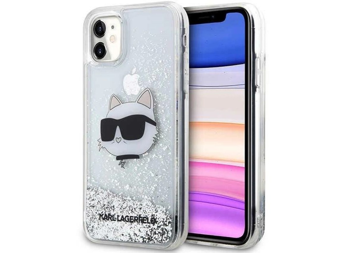 Karl Lagerfeld KLHCN61LNCHCS iPhone 11/ XR prateado/capa rígida prateada com glitter Choupette Head