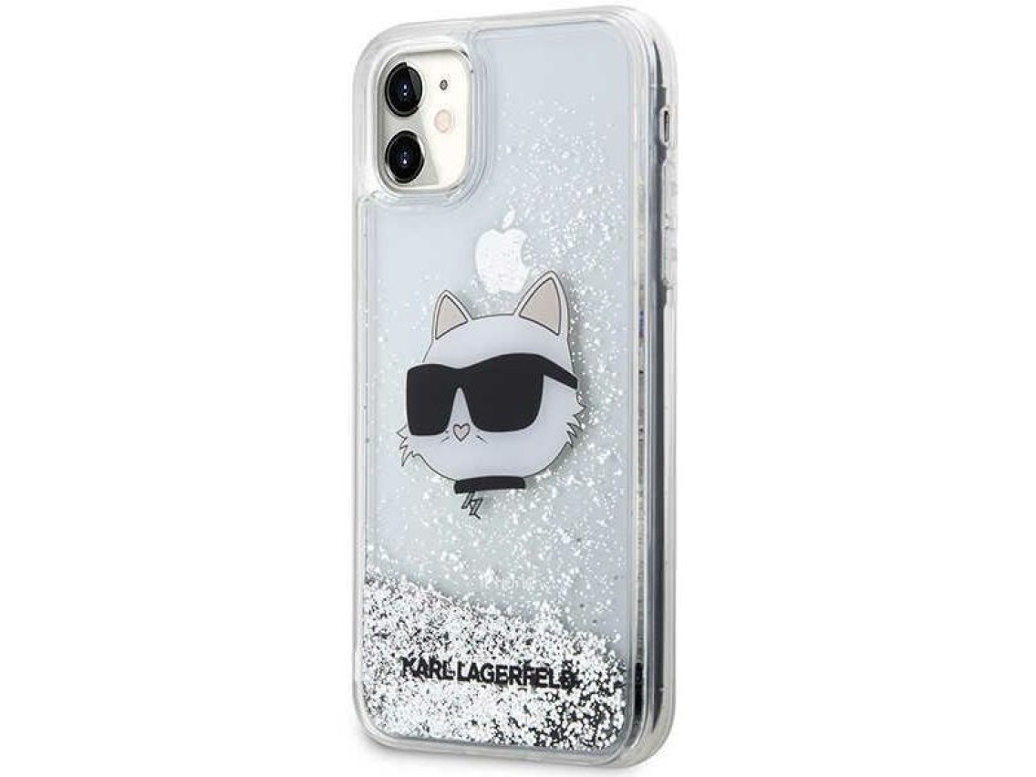 Karl Lagerfeld KLHCN61LNCHCS iPhone 11/ XR prateado/capa rígida prateada com glitter Choupette Head