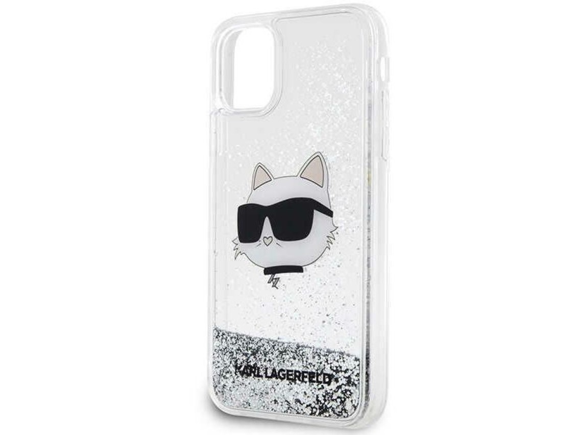 Karl Lagerfeld KLHCN61LNCHCS iPhone 11/ XR prateado/capa rígida prateada com glitter Choupette Head