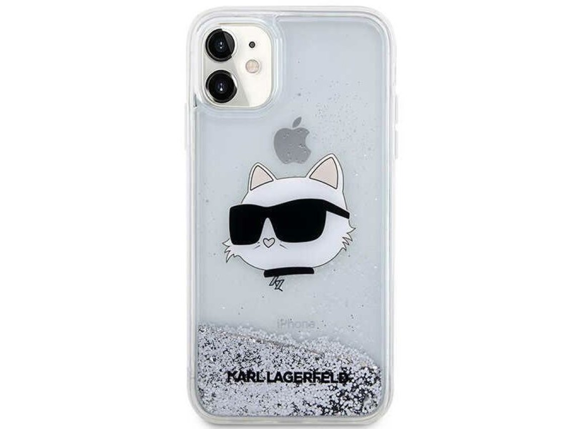 Karl Lagerfeld KLHCN61LNCHCS iPhone 11/ XR prateado/capa rígida prateada com glitter Choupette Head