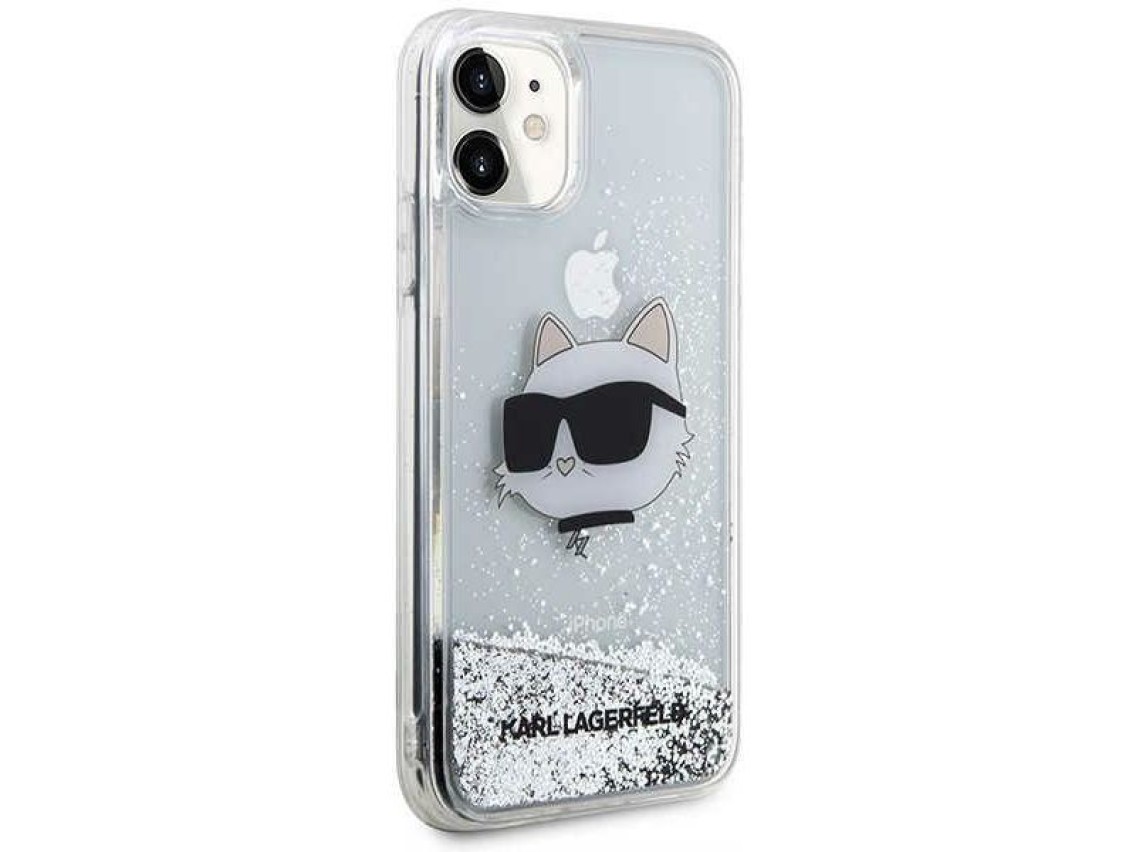 Karl Lagerfeld KLHCN61LNCHCS iPhone 11/ XR prateado/capa rígida prateada com glitter Choupette Head