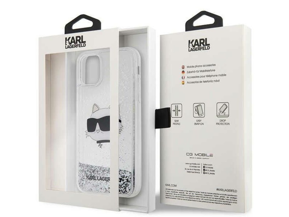 Karl Lagerfeld KLHCN61LNCHCS iPhone 11/ XR prateado/capa rígida prateada com glitter Choupette Head