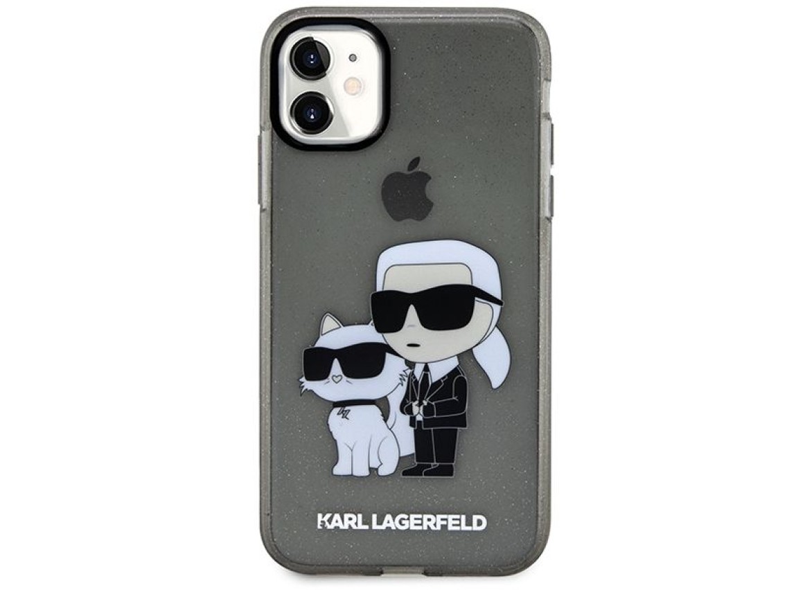 Karl Lagerfeld KLHCN61HNKCTGK iPhone 11 / Xr 6.1" capa rígida preta/preta com glitter Karl&Choupette