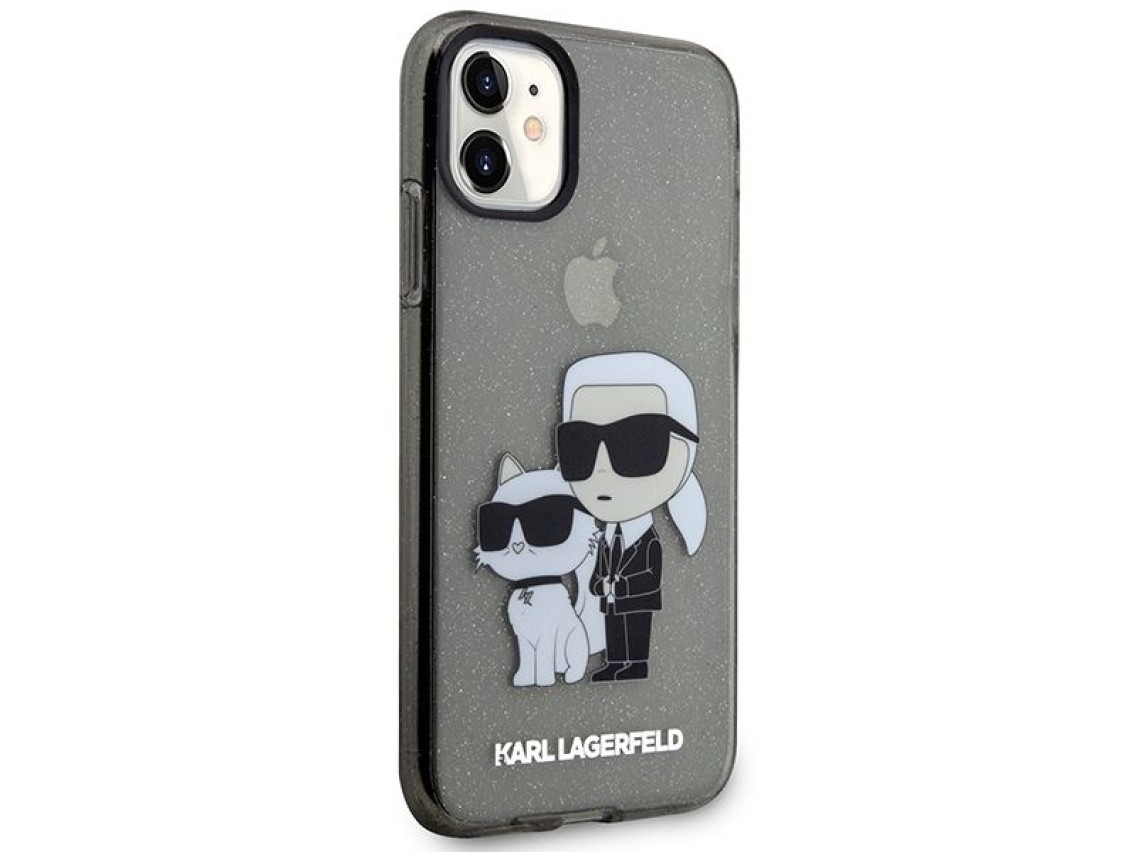 Karl Lagerfeld KLHCN61HNKCTGK iPhone 11 / Xr 6.1" capa rígida preta/preta com glitter Karl&Choupette