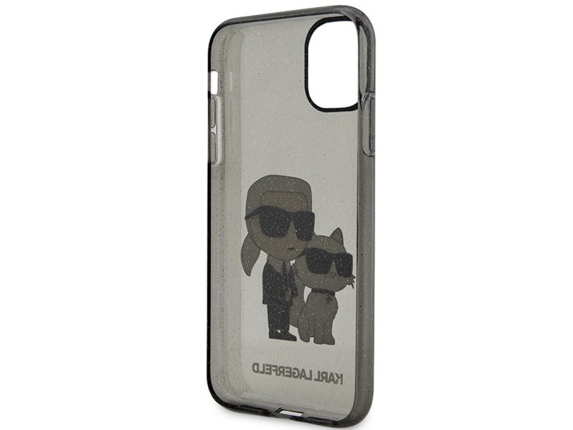 Karl Lagerfeld KLHCN61HNKCTGK iPhone 11 / Xr 6.1" capa rígida preta/preta com glitter Karl&Choupette