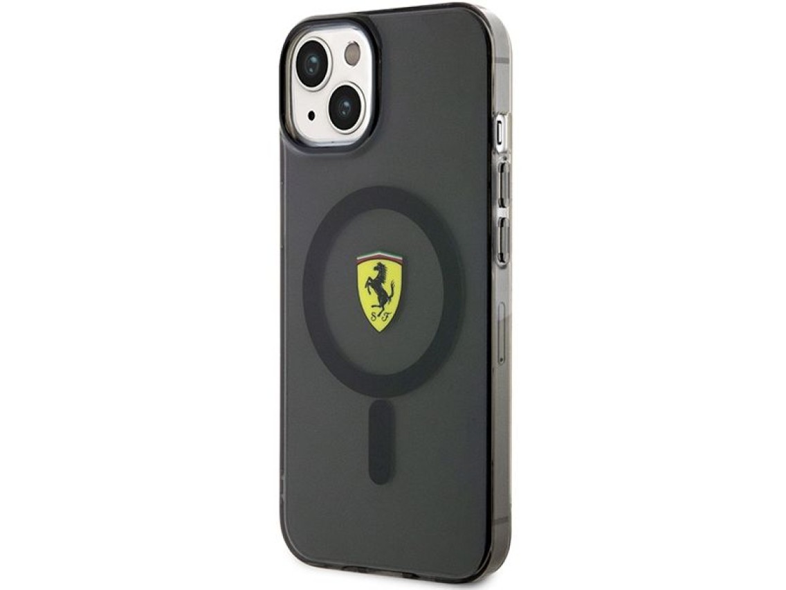 Ferrari FEHMP14SURKK Capa rígida preta/preta para iPhone 14 de 6,1" com MagSafe translúcido