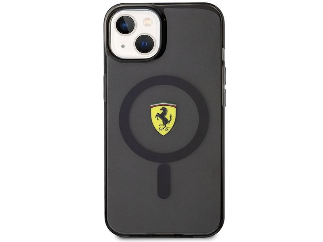 Ferrari FEHMP14SURKK Capa rígida preta/preta para iPhone 14 de 6,1" com MagSafe translúcido