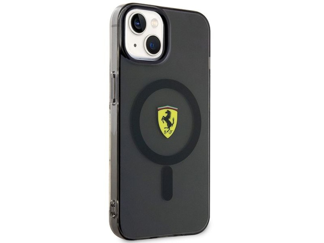 Ferrari FEHMP14SURKK Capa rígida preta/preta para iPhone 14 de 6,1" com MagSafe translúcido
