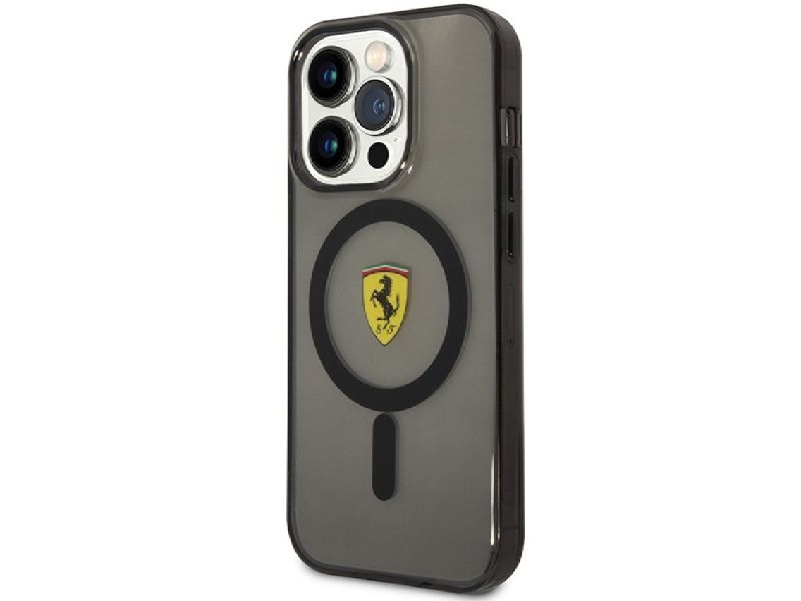 Ferrari FEHMP14LUKK Capa rígida preta/preta para iPhone 14 Pro 6.1" com MagSafe translúcido