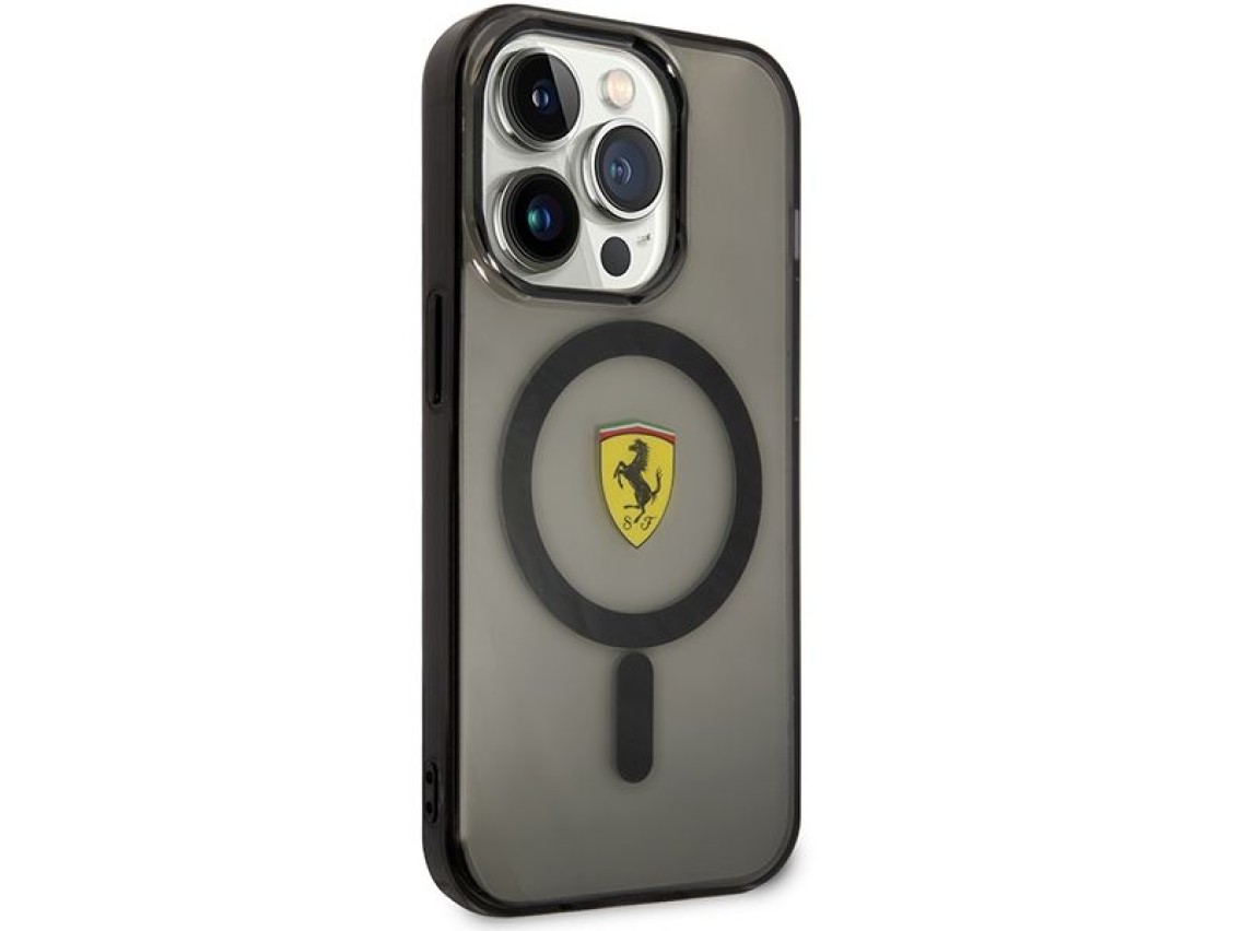 Ferrari FEHMP14LUKK Capa rígida preta/preta para iPhone 14 Pro 6.1" com MagSafe translúcido