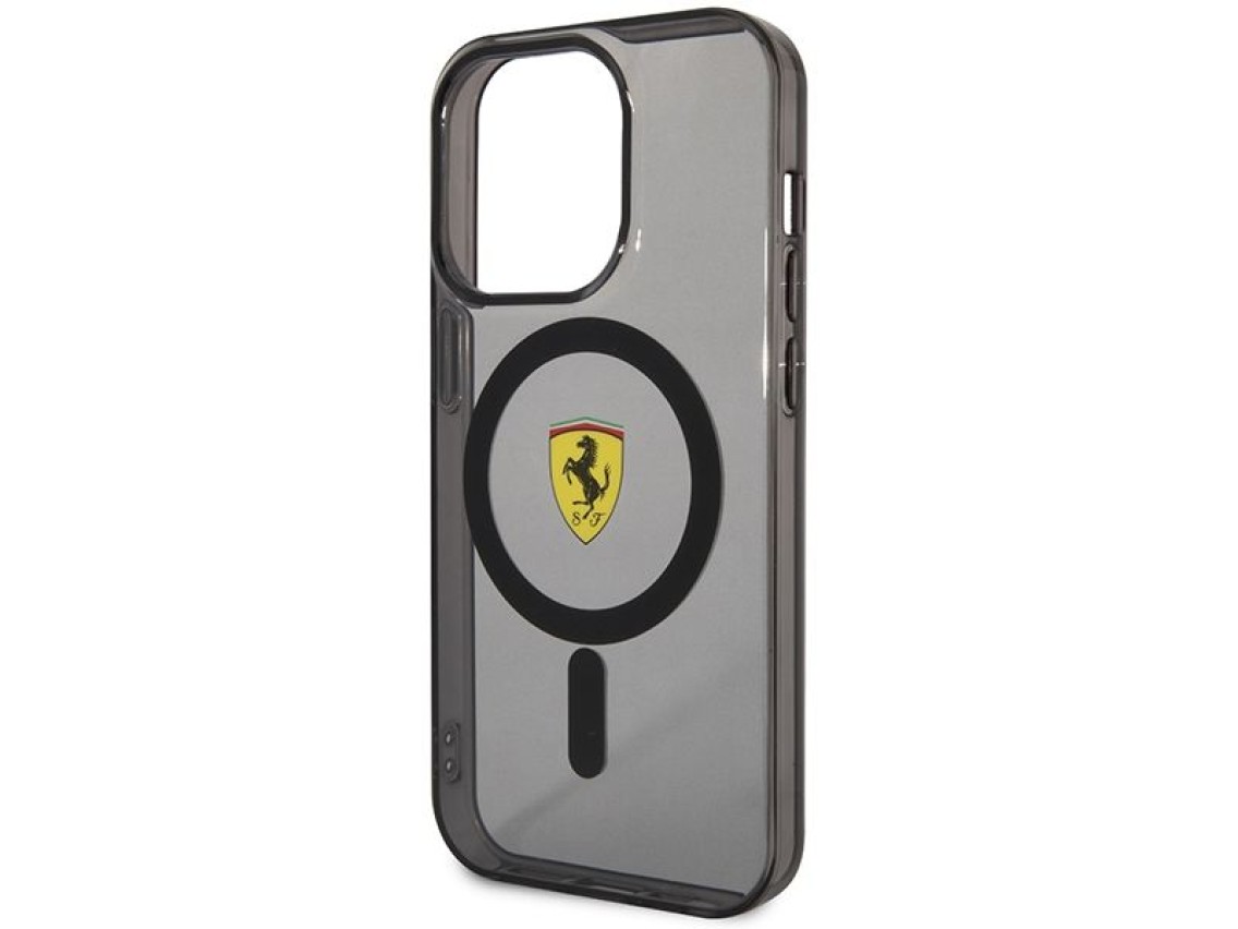 Ferrari FEHMP14LUKK Capa rígida preta/preta para iPhone 14 Pro 6.1" com MagSafe translúcido