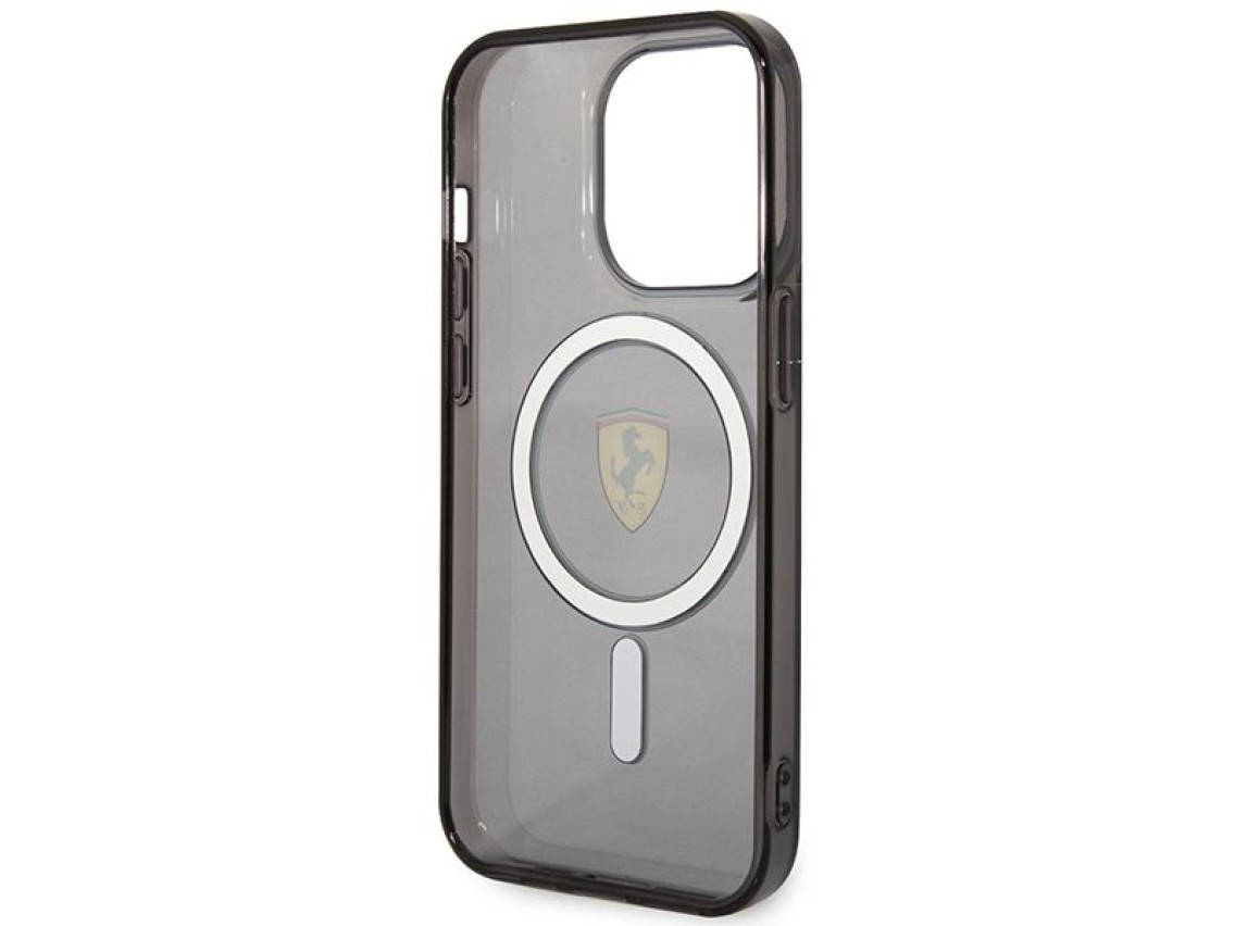 Ferrari FEHMP14LUKK Capa rígida preta/preta para iPhone 14 Pro 6.1" com MagSafe translúcido