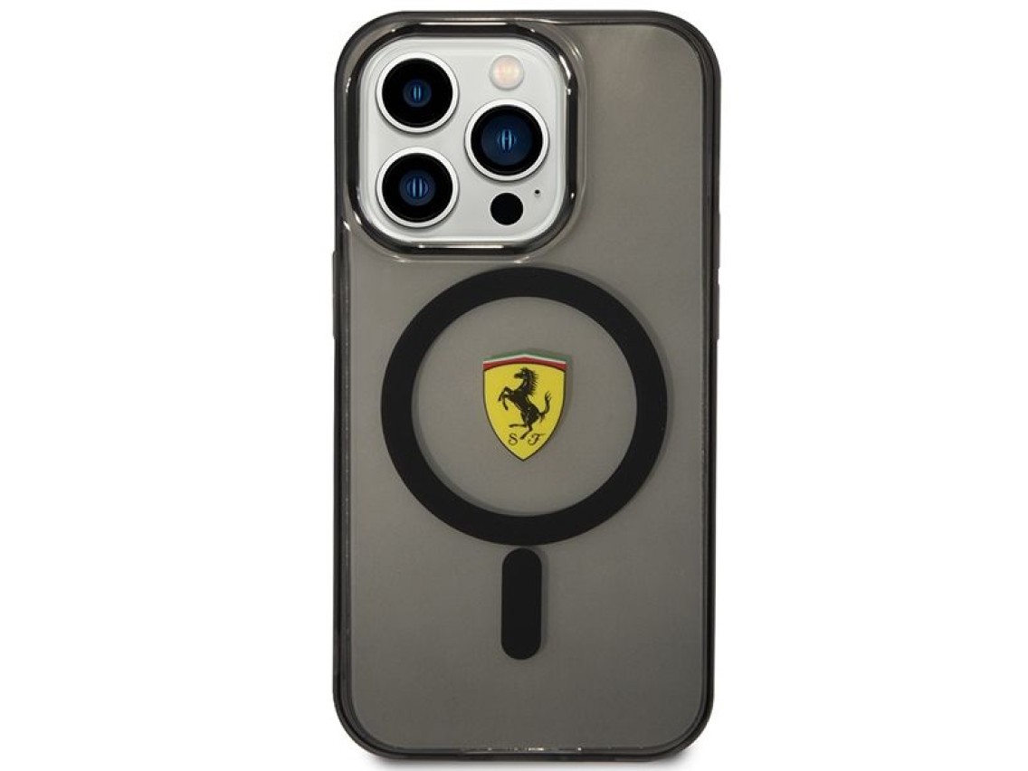 Ferrari FEHMP14XURKK Capa rígida preta/preta para iPhone 14 Pro Max 6.7" com MagSafe translúcido