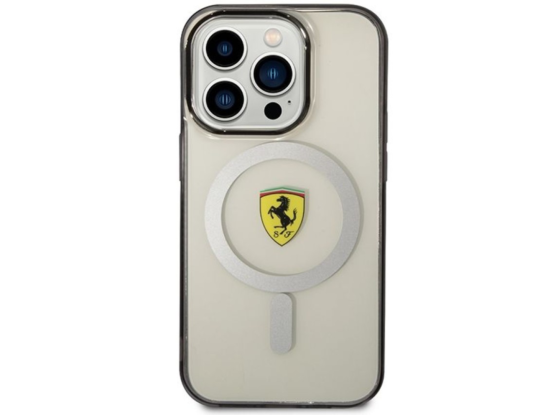Funda rígida transparente Ferrari FEHMP14LURKT para iPhone 14 Pro de 6,1" con diseño MagSafe
