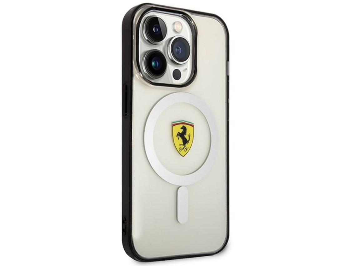 Funda rígida transparente Ferrari FEHMP14LURKT para iPhone 14 Pro de 6,1" con diseño MagSafe