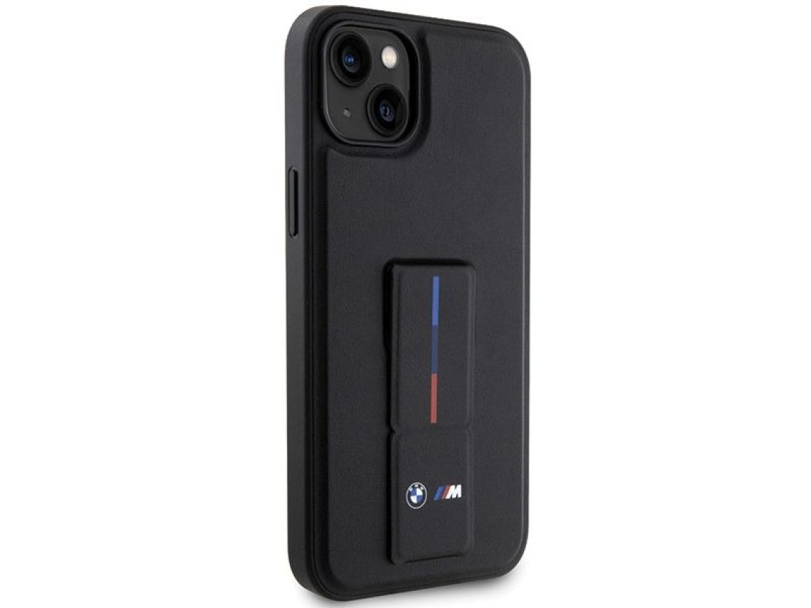 Funda BMW Grip Stand con estampado en caliente para iPhone 14 Plus / 15 Plus - Negra