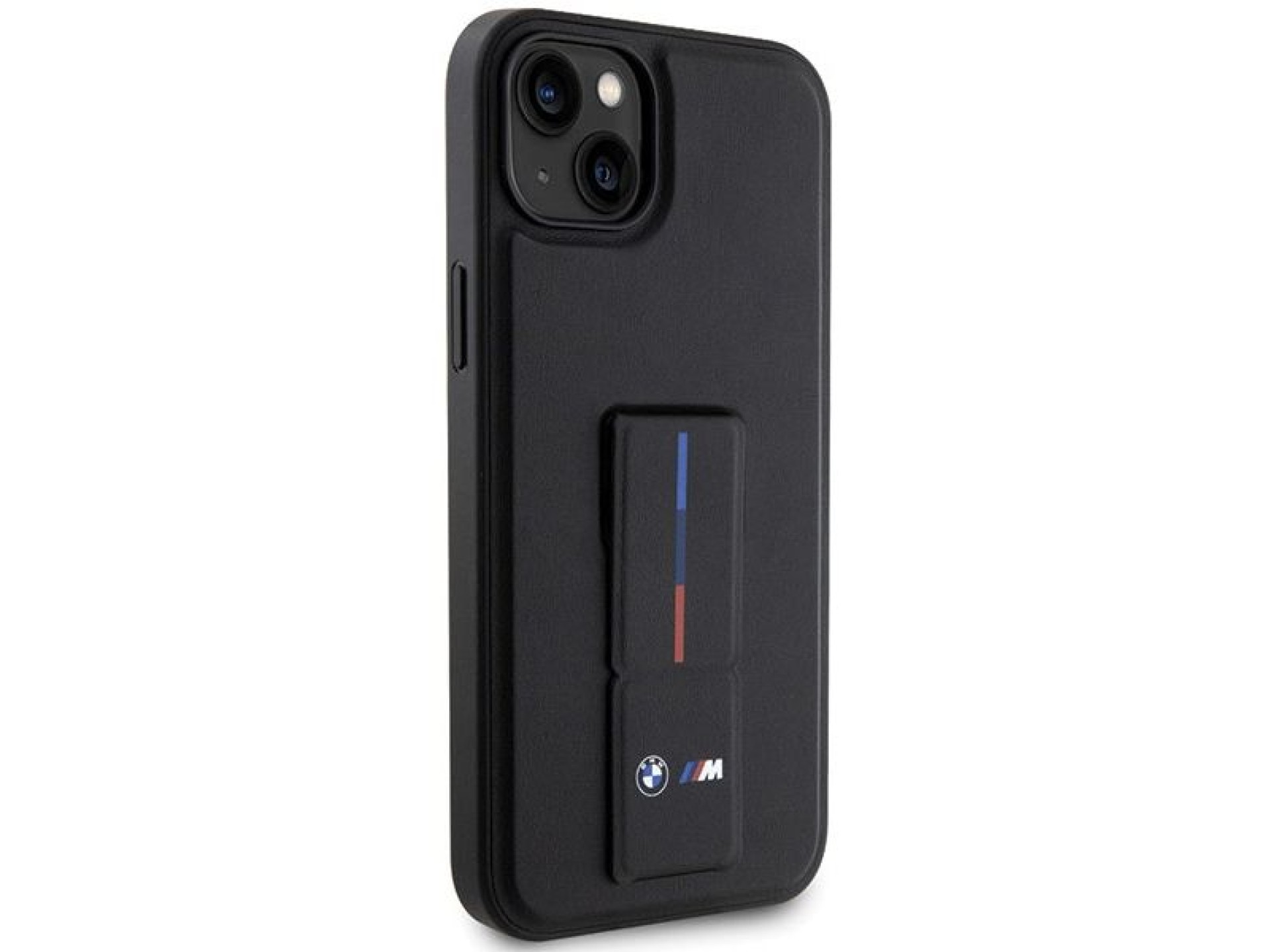 Funda BMW Grip Stand con estampado en caliente para iPhone 14 Plus / 15 Plus - Negra