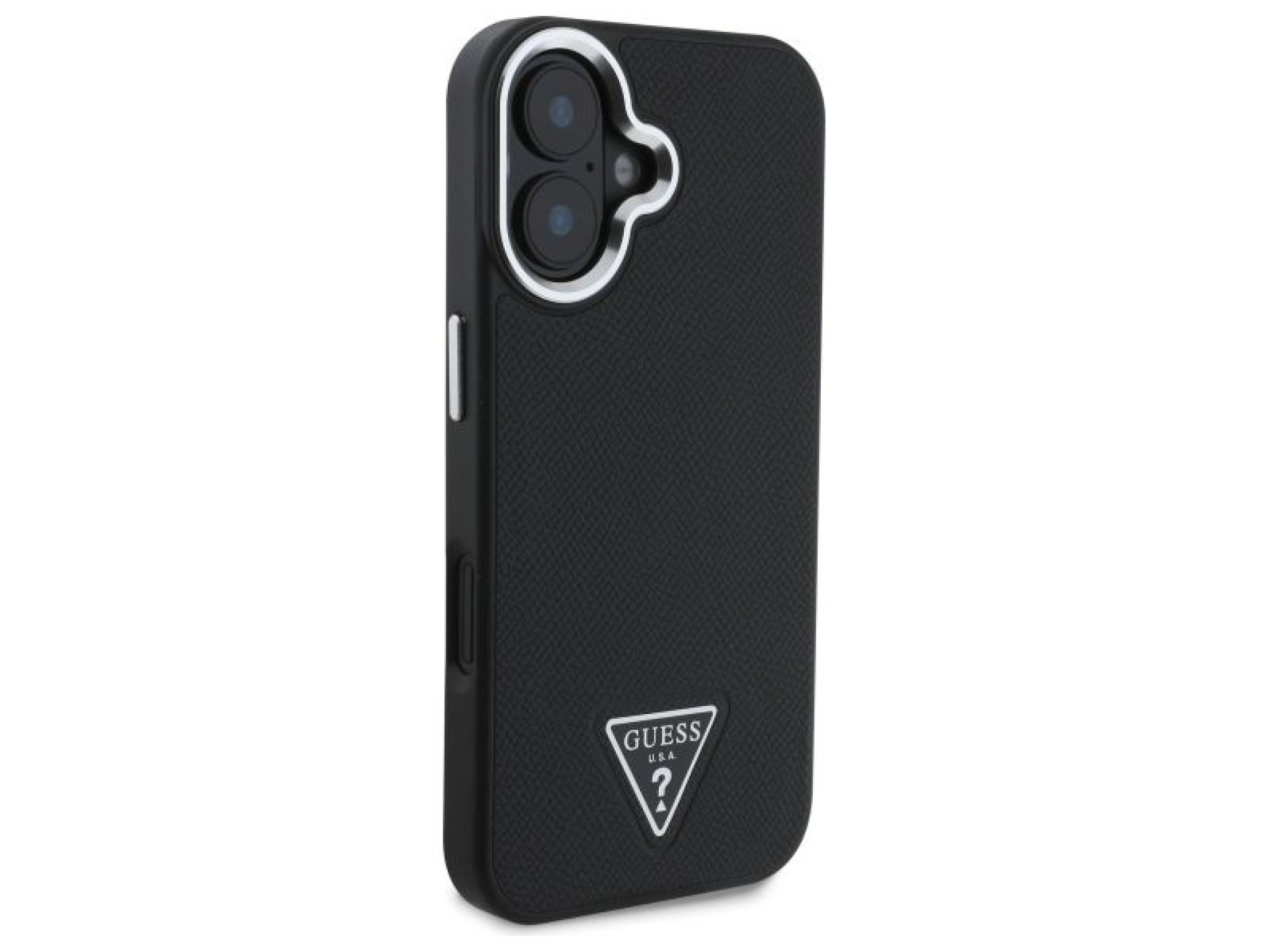Capa rígida preta com textura triangular para iPhone 16 Plus 6.7