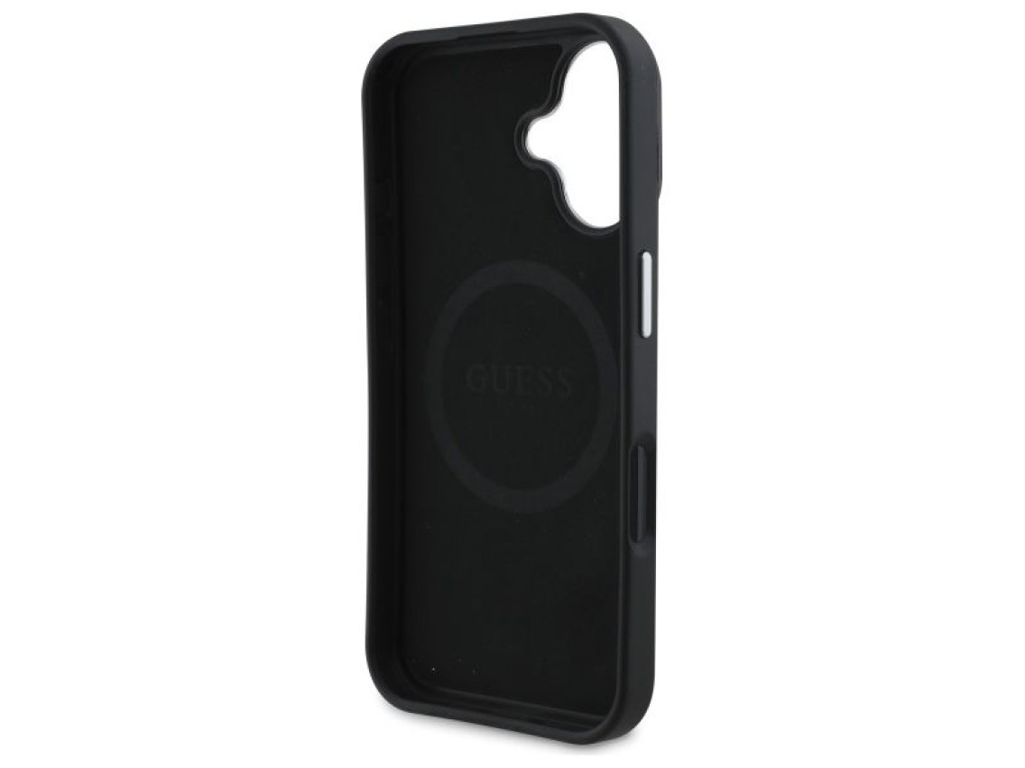 Capa rígida preta com textura triangular para iPhone 16 Plus 6.7" Guess GUHMP16MPGTSPSK.