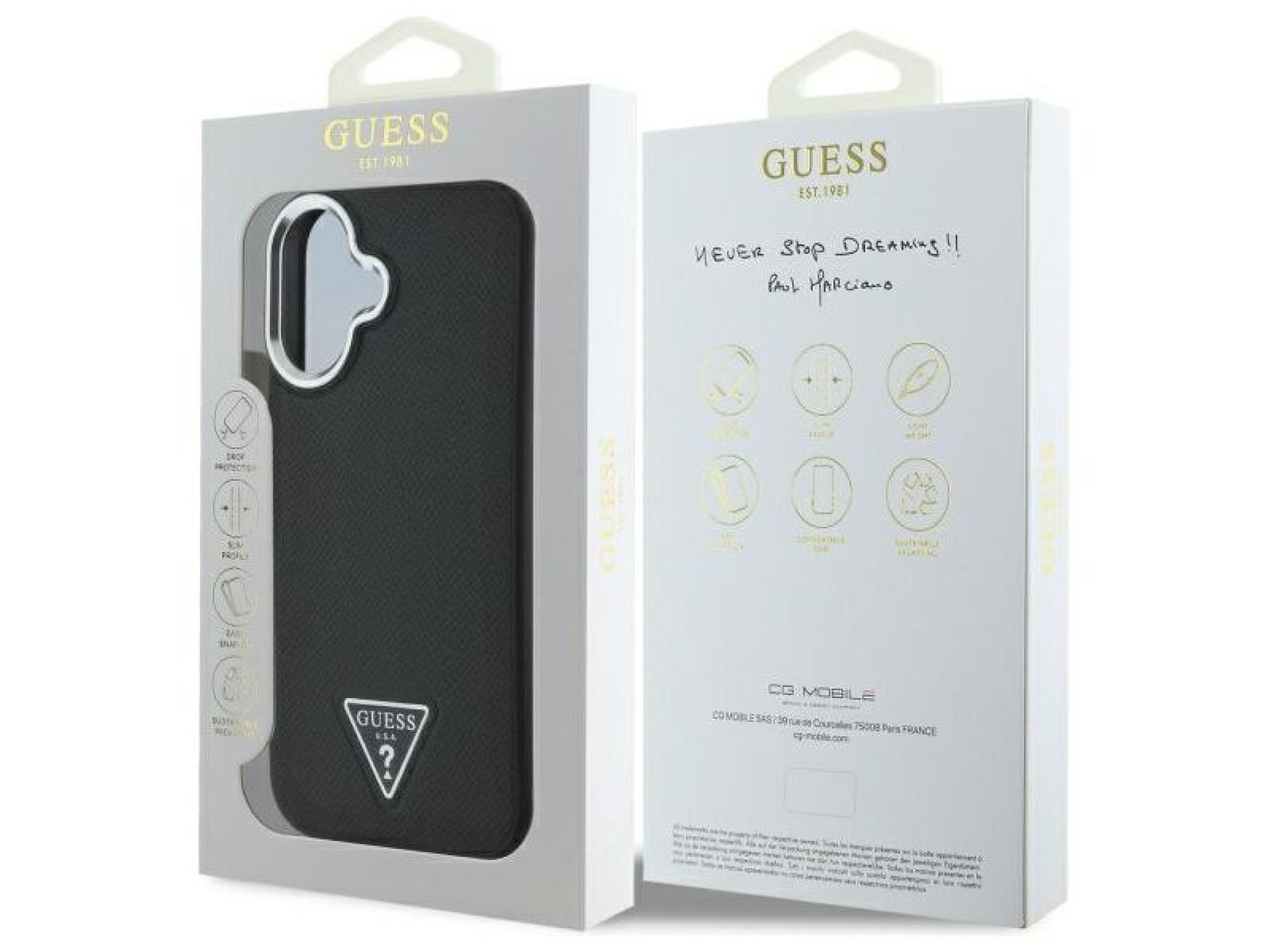 Capa rígida preta com textura triangular para iPhone 16 Plus 6.7