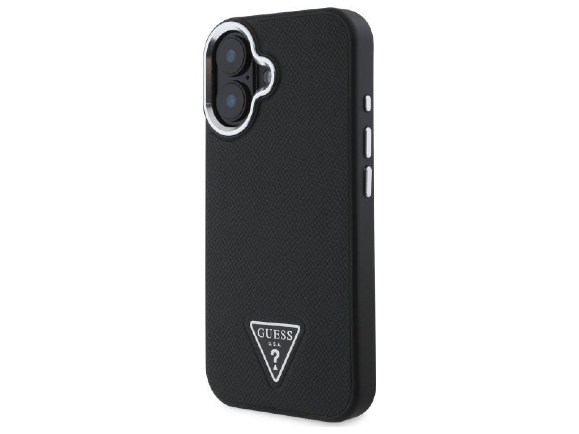 Capa rígida preta com textura triangular para iPhone 16 Plus 6.7