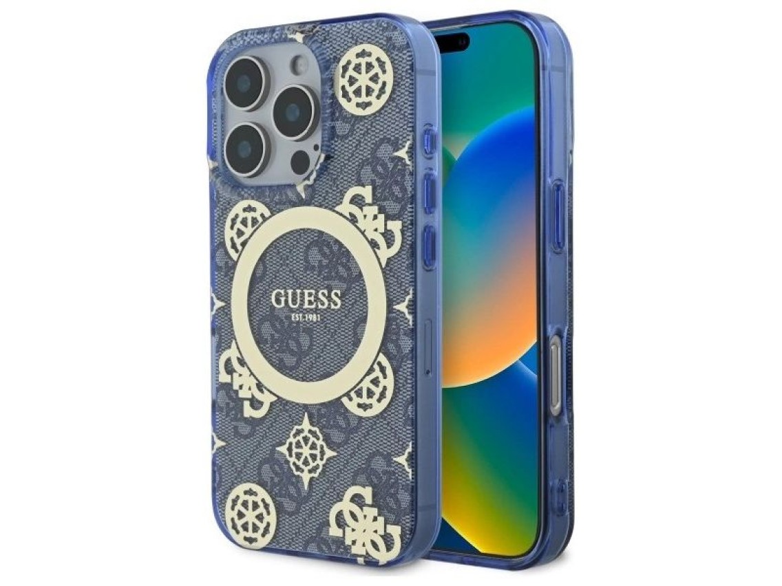 Funda rígida azul/azul para iPhone 16 Pro Max de 6,9" con diseño de peonía IML y fondo 4G MagSafe (G