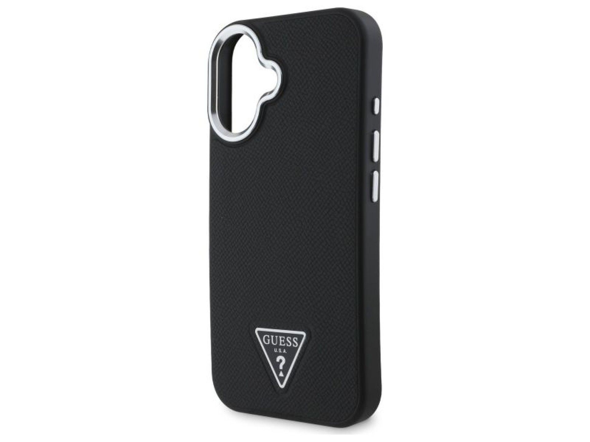 Capa rígida preta com textura triangular para iPhone 16 Plus 6.7