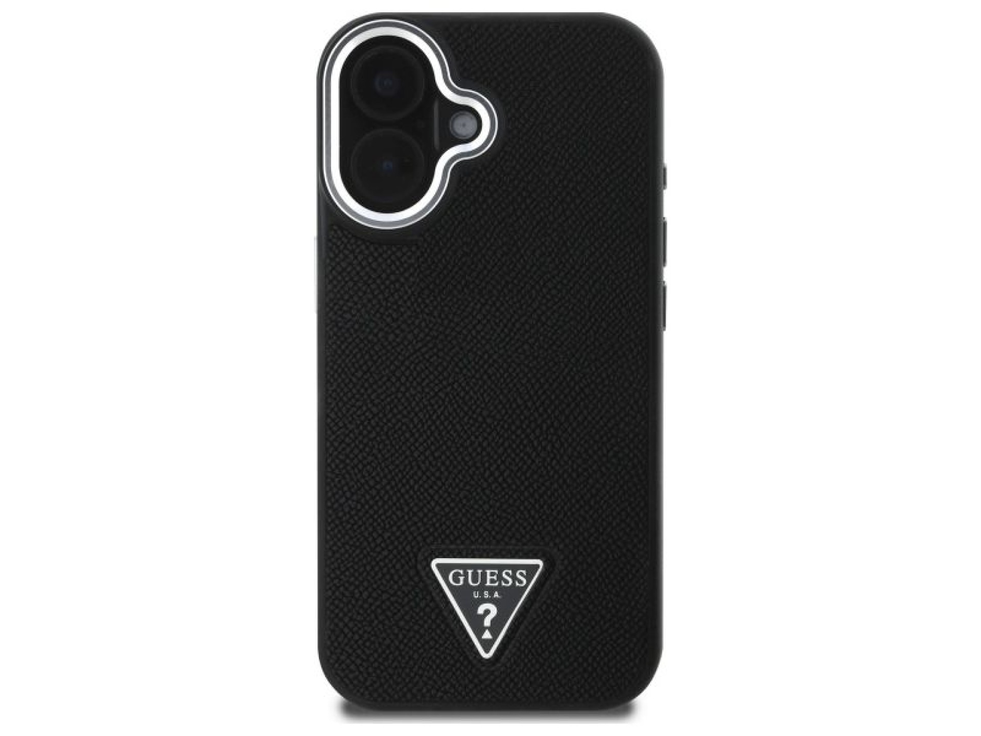 Capa rígida preta com textura triangular para iPhone 16 Plus 6.7