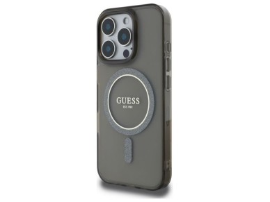 Funda Guess IML Glitter Circle MagSafe para iPhone 16 Pro Max - negra