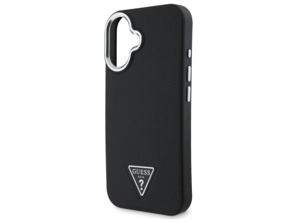 Capa rígida preta com textura triangular para iPhone 16 Plus 6.7" Guess GUHMP16MPGTSPSK.