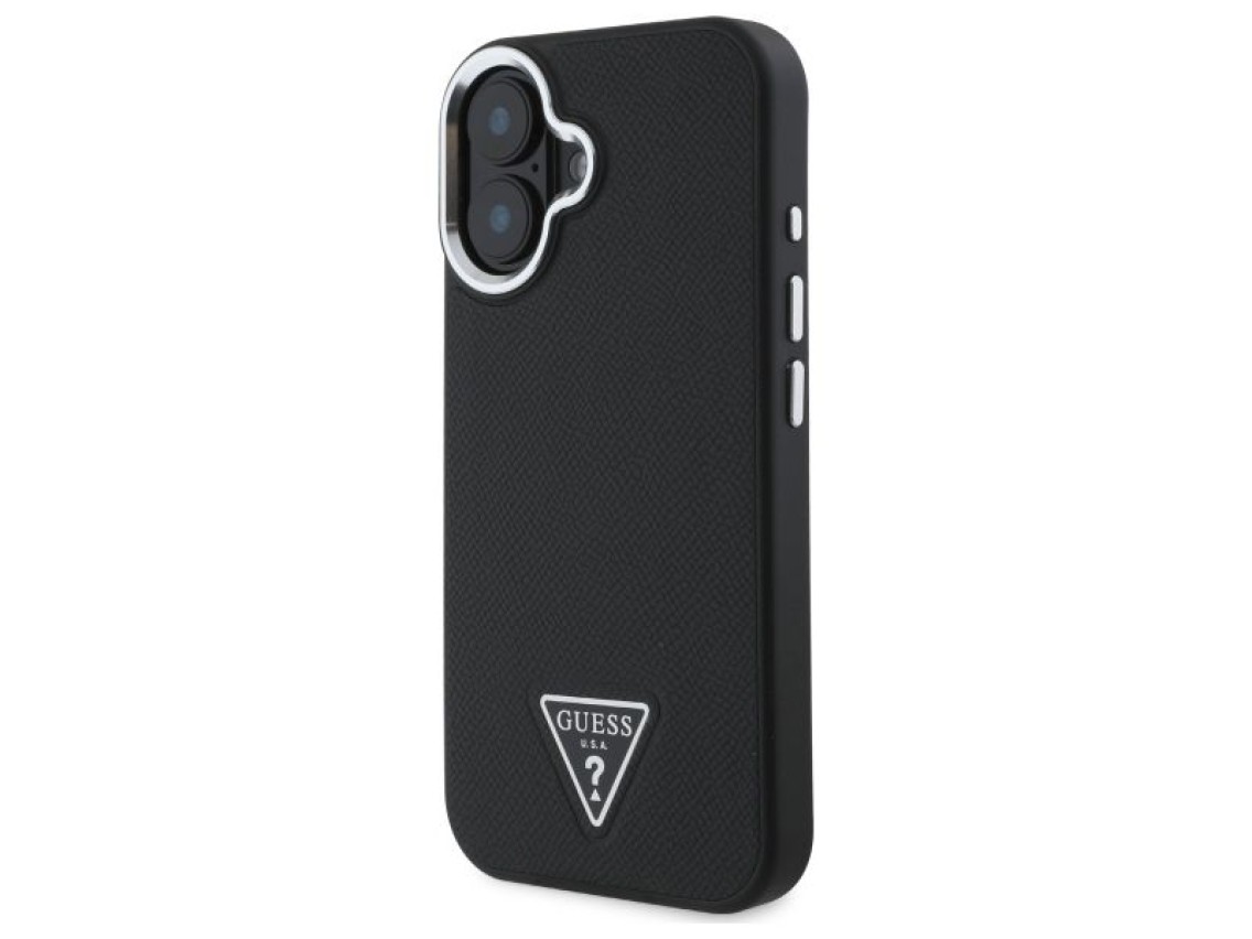 Capa rígida preta com textura triangular para iPhone 16 Plus 6.7" Guess GUHMP16MPGTSPSK.