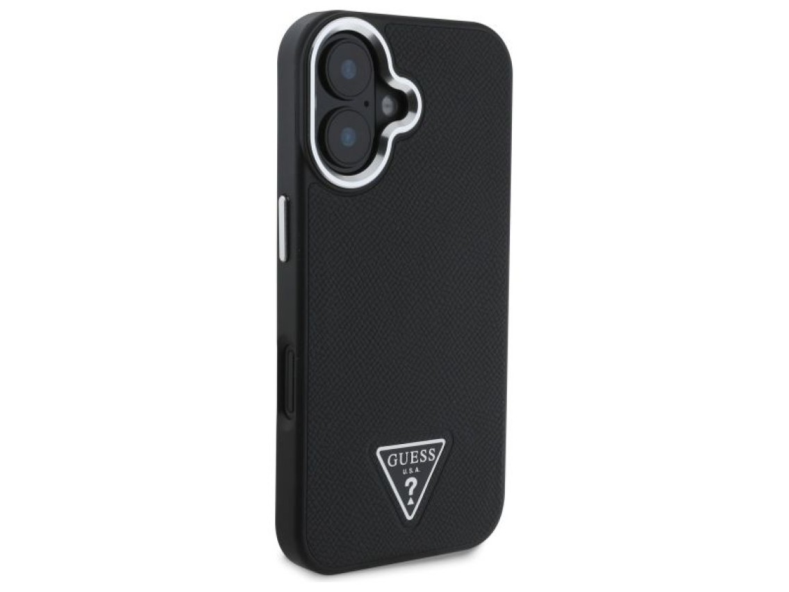 Capa rígida preta com textura triangular para iPhone 16 Plus 6.7" Guess GUHMP16MPGTSPSK.
