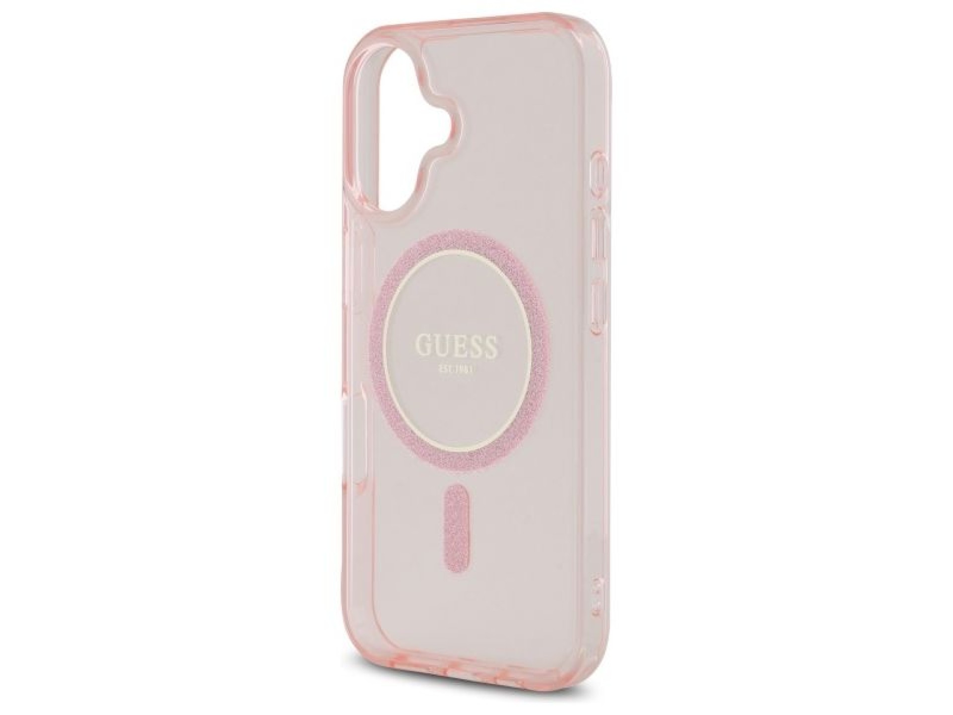 Capa rígida rosa/rosa com glitter circular IML MagSafe para iPhone 16 6.1