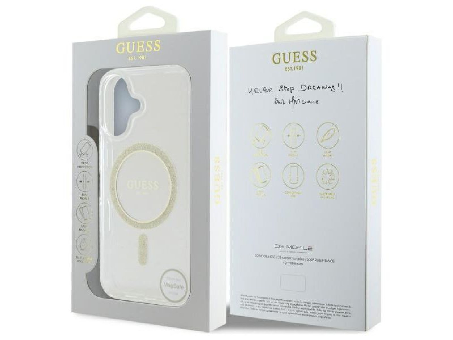 Funda rígida transparente Guess GUHMP16MHFGERET para iPhone 16 Plus de 6,7