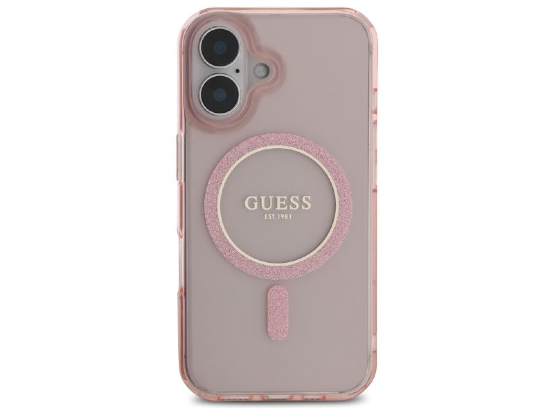 Capa rígida rosa/rosa com glitter circular IML MagSafe para iPhone 16 6.1