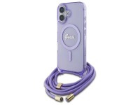 Capa Guess Crossbody Cord Script MagSafe para iPhone 16 - Roxa Capa Guess Crossbody Cord Script MagSafe para iPhone 16 - Roxa